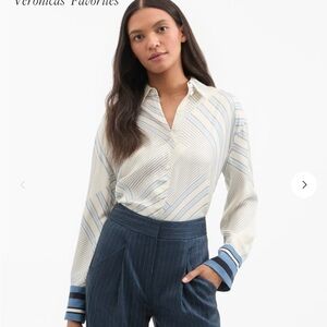 Veronica Beard Cream and Blue Striped Button Down Shirt